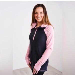 Latched Mama Maternity Nursing Pink and Gray Fleece Quarter Zip Pullover